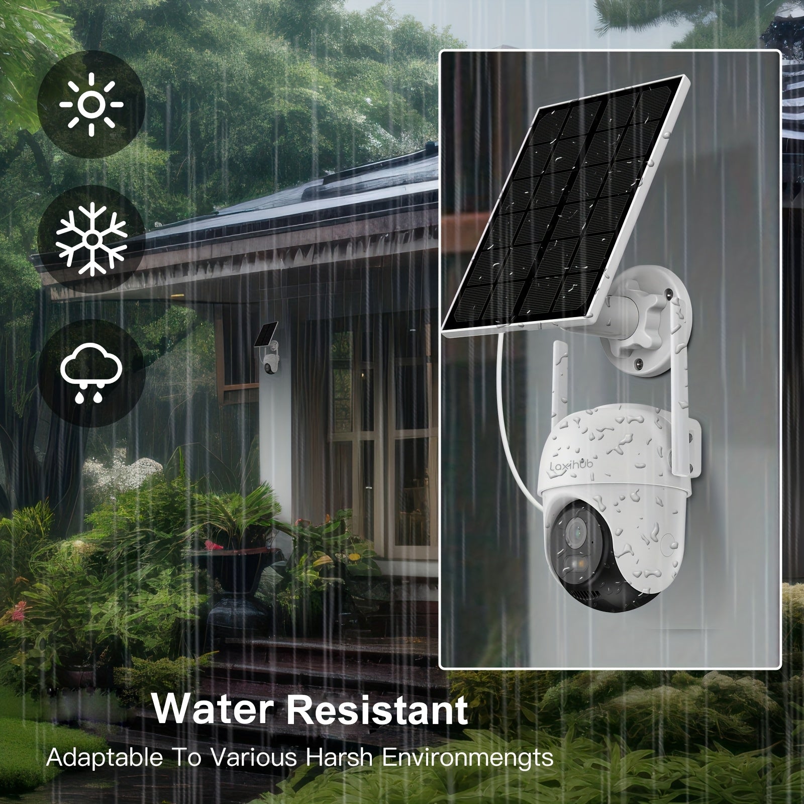 Cámara de seguridad | Laxihub Cámara de Seguridad Inalámbrica con Panel Solar, Cámara Exterior FHD con Visión Nocturna a Color, 3MP 1296P de Alta