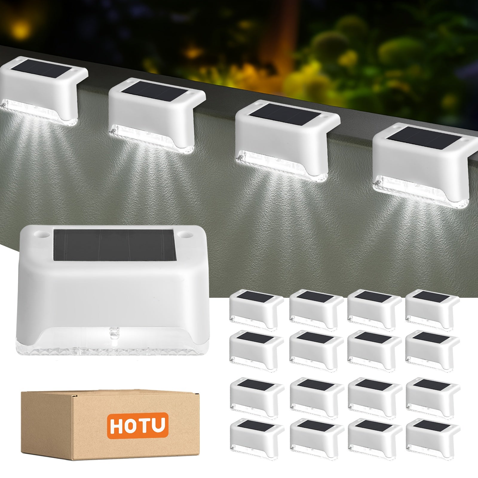 Luz solar exterior | HOTU Kit de 16 Luces Solares para Vallas Exteriores, Iluminación LED IPX4 para Jardín, Lámpara Solar para Escaleras