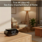 Cámara de seguridad inalámbrica despertador 4K con detección de movimiento, compatible con visualización remota en tiempo real por WIFI, notificaciones de alarma por aplicación y correo electrónico, compatible con Android e IOS, carga USB, incluye tarjeta
