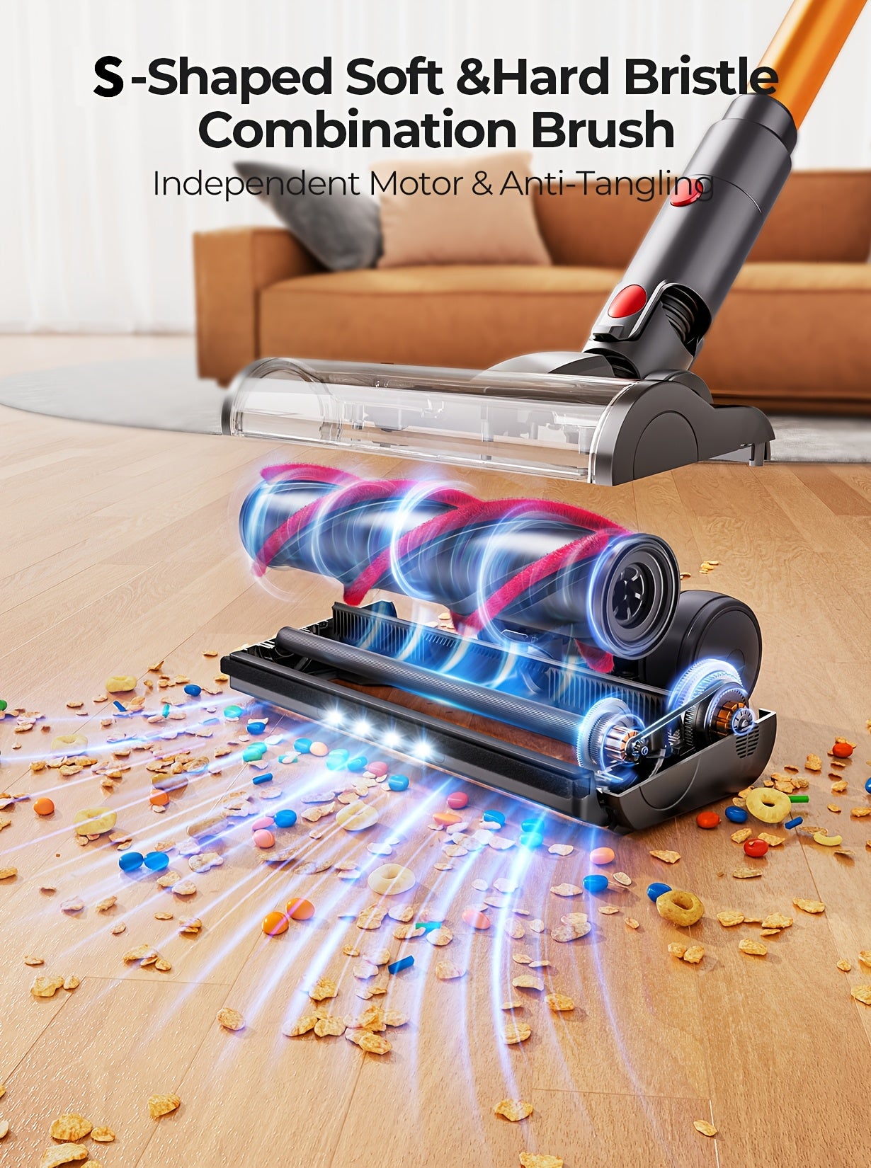 Aspiradora escoba | Laresar V7 Aspiradora Inalámbrica 44900Pa/500W Aspiradoras para el Hogar 60 Minutos Autoportante Anti-Enredos Aspiradoras de