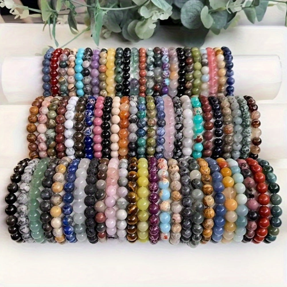 20 pulseras de piedra natural, pulseras de cuentas de piedra artificial de color aleatorio para mujeres y hombres, pulseras elásticas de cuentas redondas de 8 mm, pulseras naturales, regalo de cumpleaños, pulseras para mujer, pulseras para hombre, regalos