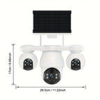 Cámara de seguridad solar solar exterior de 8MP con triple lente y triple vista 4G, videovigilancia, rotación panorámica-inclinable PTZ 360°, seguimiento de movimiento, detección humana PIR, audio bidireccional, visión nocturna a todo color, notificacione