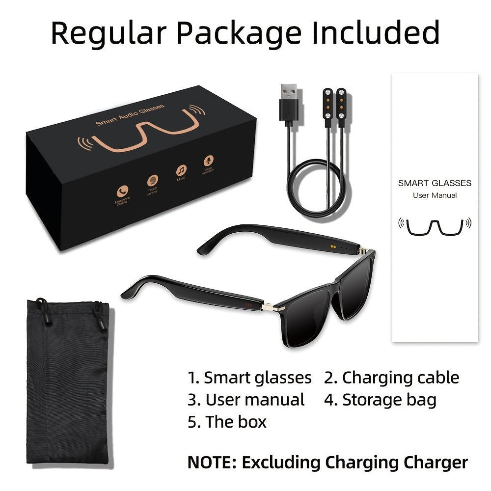 Gafas de audio inteligentes multifuncionales con tecnología de onda sonora incorporada, altavoz lineal, compatibles con llamadas inalámbricas, contestar llamadas, rechazar llamadas, escuchar música con gafas, control de fotos, batería grande de 85mAh*2, b