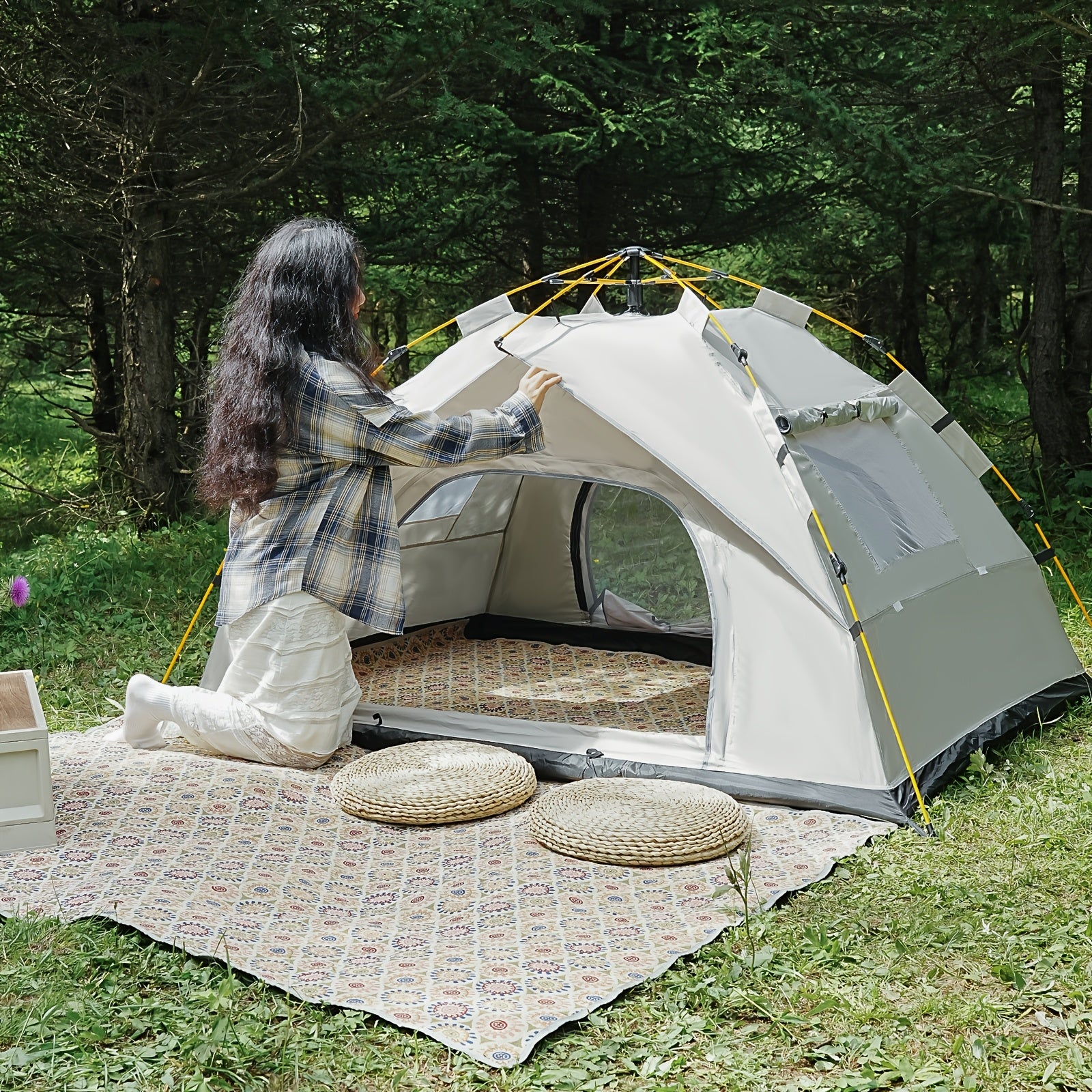 Tienda de campaña PAKICETUS Pop Up para 1/2/3 personas | Amplia, ligera, portátil, ideal para senderismo y camping al aire libre, color amarillo sólido, material de poliéster y fibra