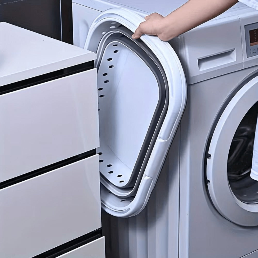 Cesto de lavandería retráctil y plegable con asas - 45 litros - Blanco Gris