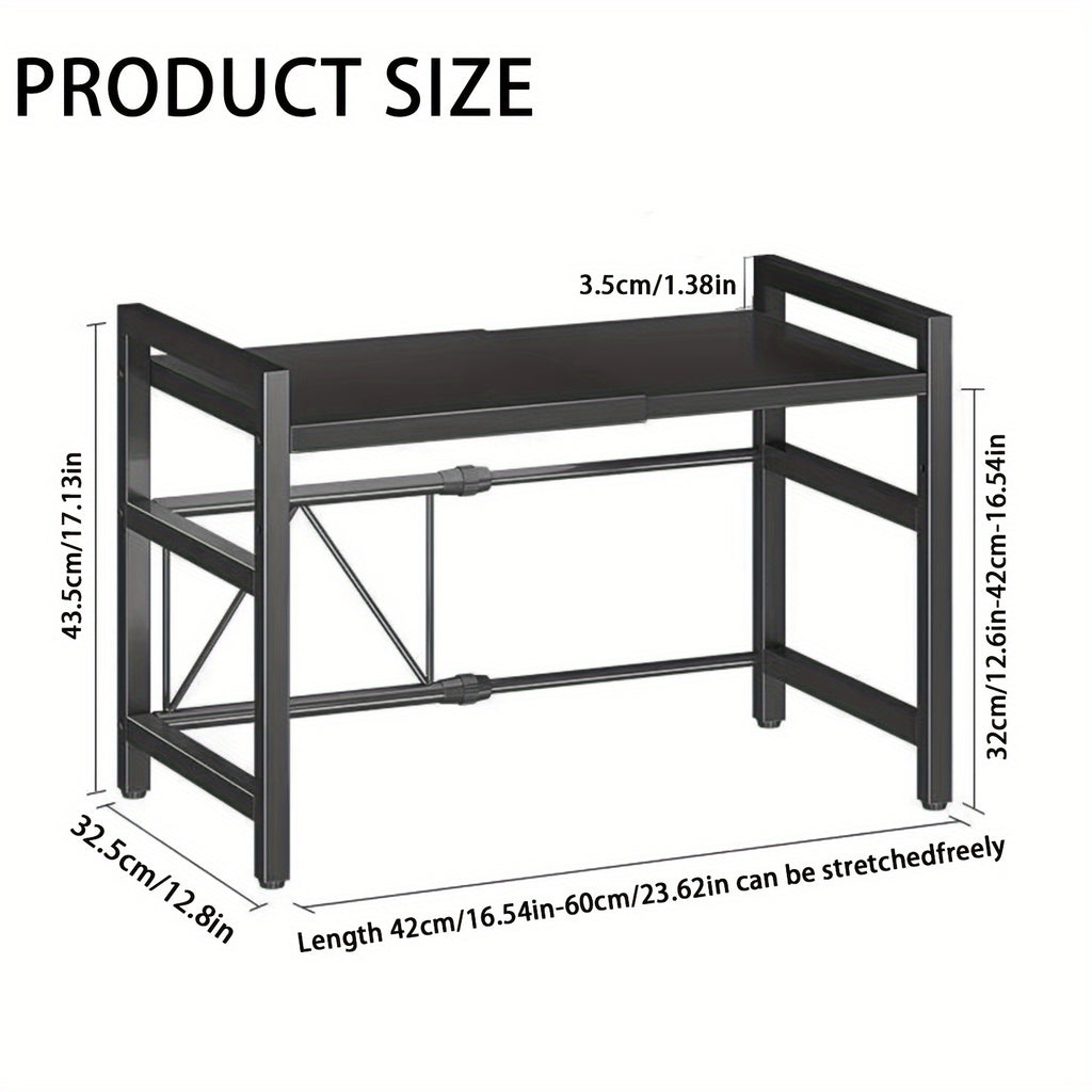 Estante Extensible para Microondas de 2 Niveles con 5 Ganchos, Soporte para Tabla de Cortar y 3 Toallas, Organizador de Cocina, Estante para Hornear en Microondas para Encimeras, Extensible de 40-64 cm (, Blanco)