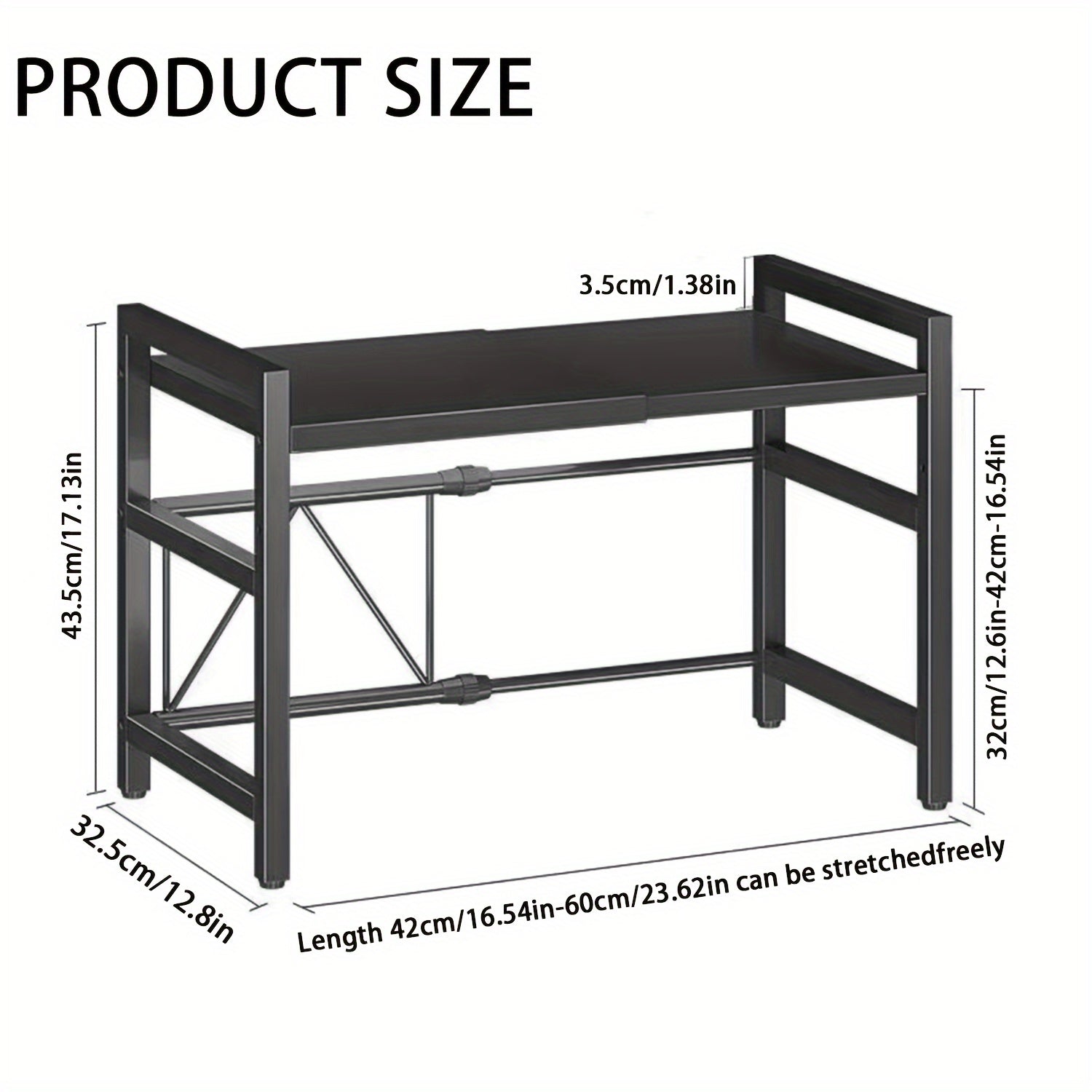 Estante Extensible para Microondas de 2 Niveles con 5 Ganchos, Soporte para Tabla de Cortar y 3 Toallas, Organizador de Cocina, Estante para Hornear en Microondas para Encimeras, Extensible de 40-64 cm (, Blanco)