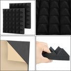 48 piezas de paneles acústicos autoadhesivos, 30X30X5 cm, pared insonorizada, insonorización para estudio de grabación, espuma acústica, paneles de espuma insonorizados para pared, negro