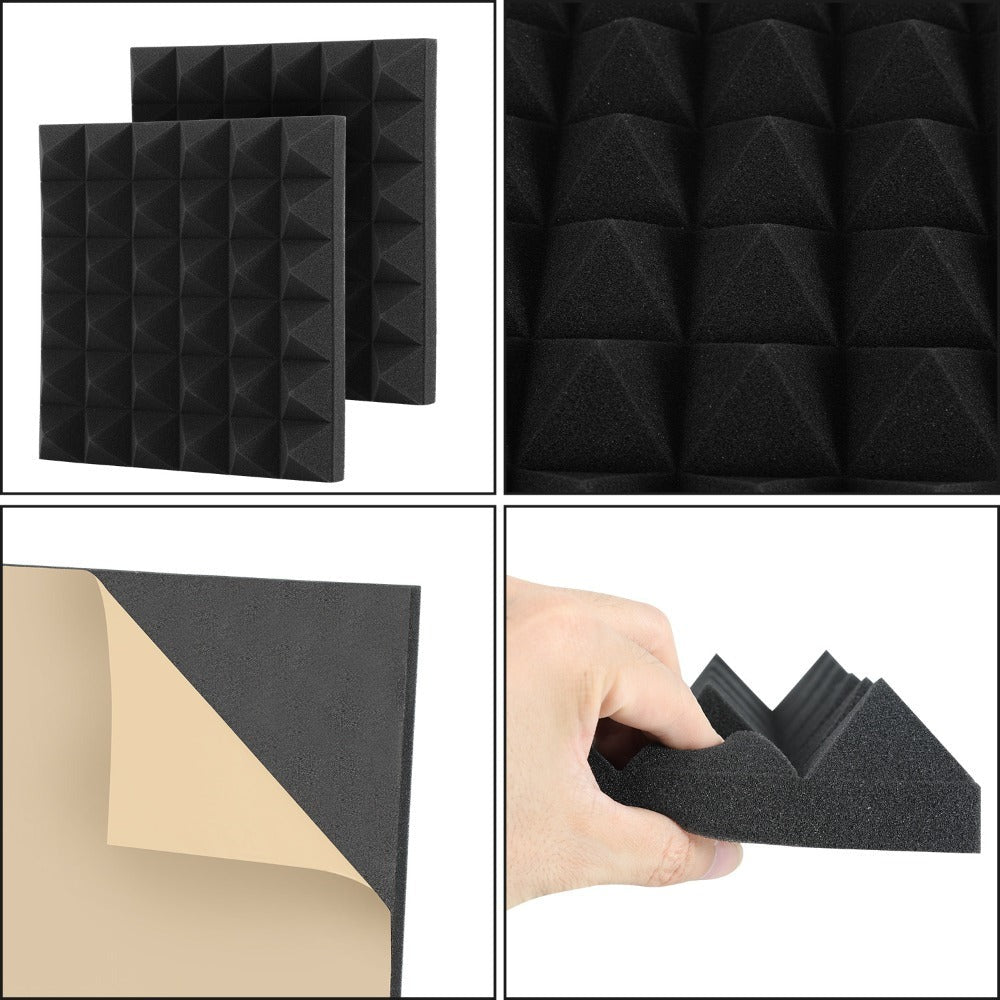 48 piezas de paneles acústicos autoadhesivos, 30X30X5 cm, pared insonorizada, insonorización para estudio de grabación, espuma acústica, paneles de espuma insonorizados para pared, negro