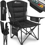 TRESKO® Silla de Camping Plegable hasta 200Kg | Silla Plegable con Bolsa Nevera, Portavasos y Bolsillo Lateral | Silla XXL Plegable Incluye Bolsa de Transporte | Silla de Pesca Acolchada para Exterior, Pesca, Festival y Jardín