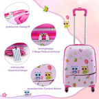 Juego de Equipaje para Niños de 5 Piezas + Mochila, Trolley con Lonchera, Etiqueta de Equipaje y Almohadilla de Cuello, Maleta con Ruedas para Niños y Niñas (Rosa)