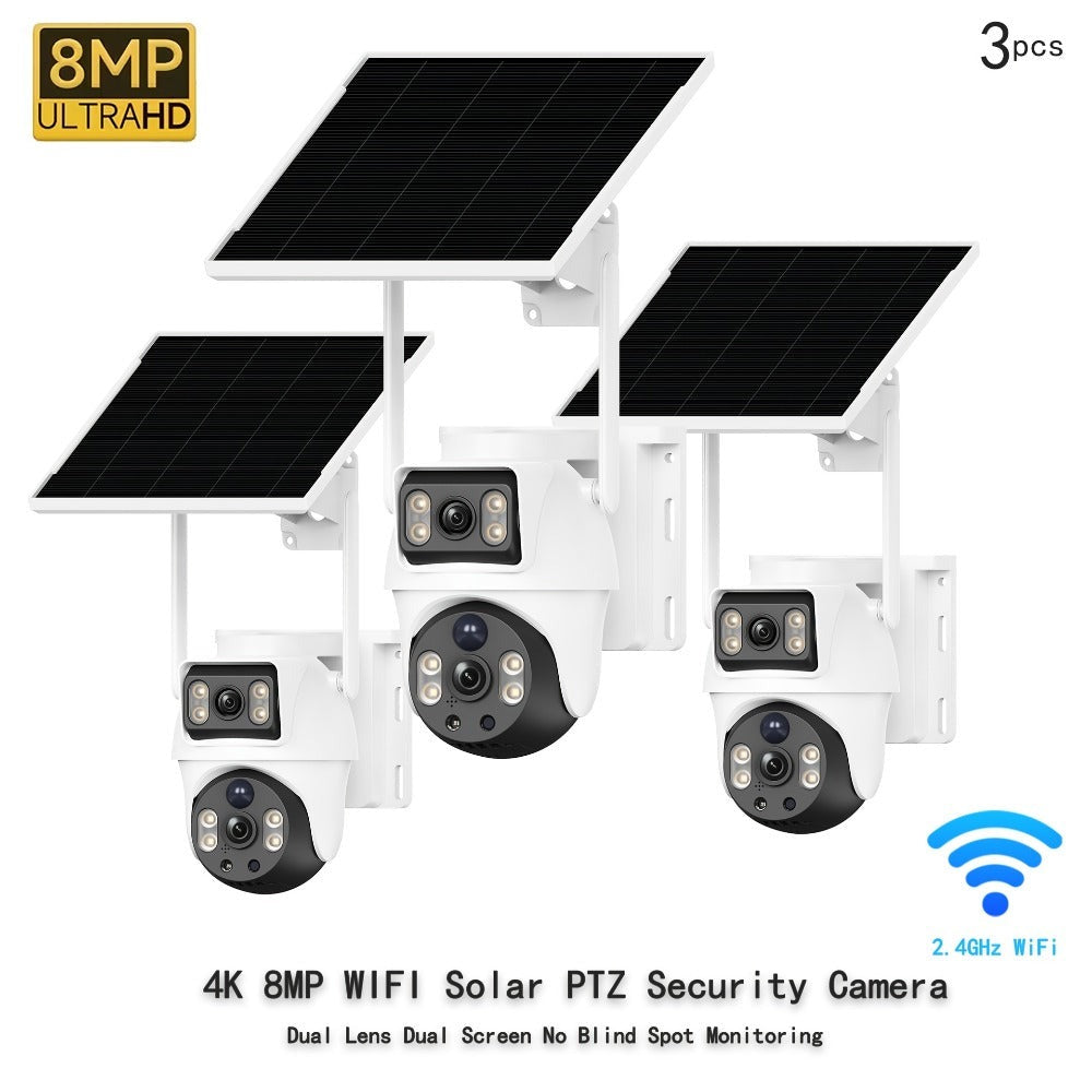 XIAOVV 1 pza/3 pzas Cámara de seguridad solar inteligente PTZ de doble lente y doble vista para exteriores. Cuenta con monitoreo de /inclinación de 360°, panel solar incluido, detección de movimiento con visión nocturna en color y audio bidireccional. Ide