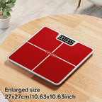 Báscula de baño de alta precisión, báscula electrónica de cuerpo con pantalla LCD ultradelgada con visualización de temperatura, inicio automático al pesar, pesaje hasta 180 kg, cambio de unidad LB/KG, diseño de plataforma de vidrio templado antideslizant