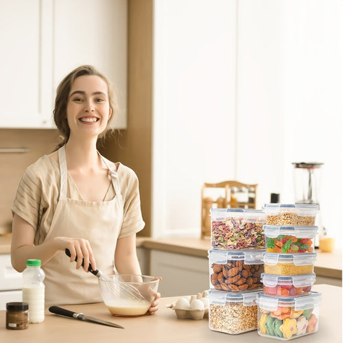 27 Piezas de Contenedores Herméticos para Alimentos con Tapas, Organizador de Despensa y Almacenamiento, Juego de Botes de Plástico para Cereales, Pasta, Harina y Azúcar, Incluye Etiquetas y Marcador detail image