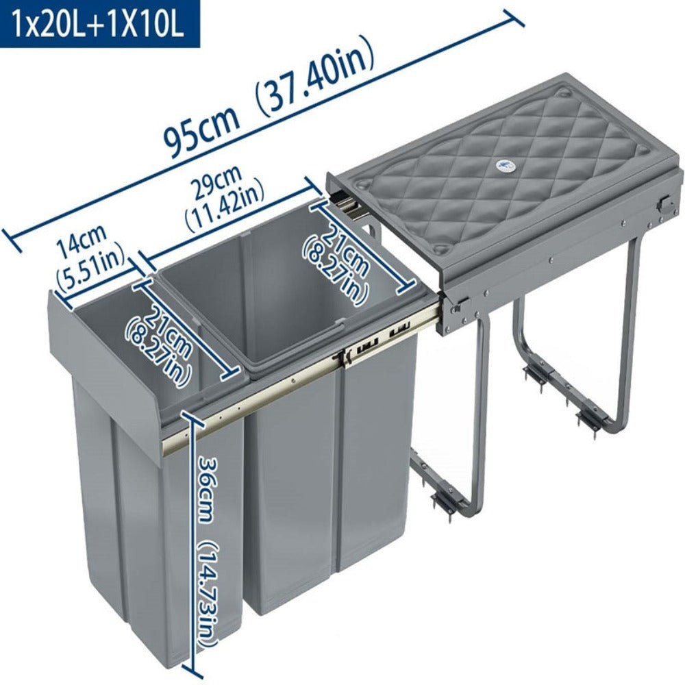 Basurero de Cocina Integrado con Rieles Telescópicos, Recogedor de Residuos Extensible para Bajo Mueble, Color Gris