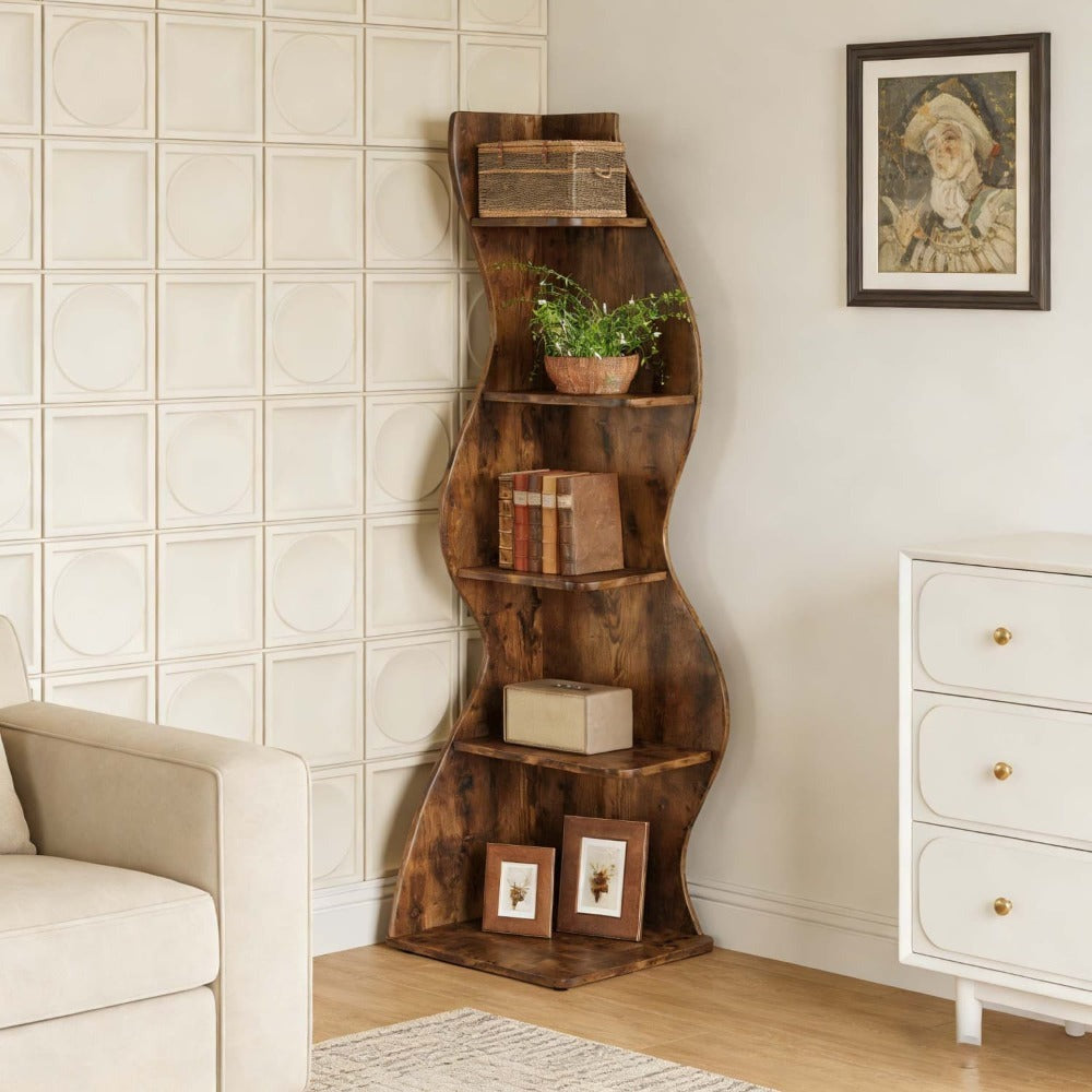 Estantería de esquina, moderna estantería de pared de esquina de 5 niveles, elegante estantería pequeña de esquina para libros, estante de almacenamiento, soporte para plantas con forma única para trastero, oficina, (1 pieza, blanca), mini estantería, est
