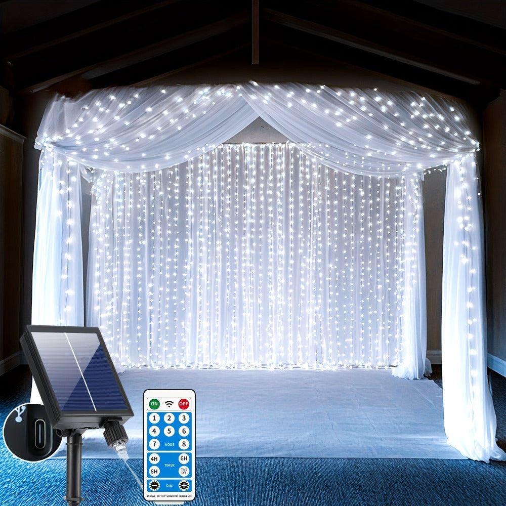 Guirnalda de luces solares de 330 LED 3*3 - 8 modos, control remoto, energía solar, uso durante todo el año, 0 facturas de electricidad, duradera - Perfecta para jardín exterior, patio, gazebo, fiesta, festival, boda, decoración navideña
