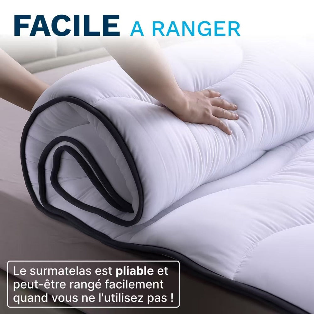 Topper de colchón Cloud 600 GSM, suave y transpirable, hecho de fibras vírgenes - Tejido suave y agradable, diseño ondulado cómodo, correas elásticas de sujeción, lavable a máquina