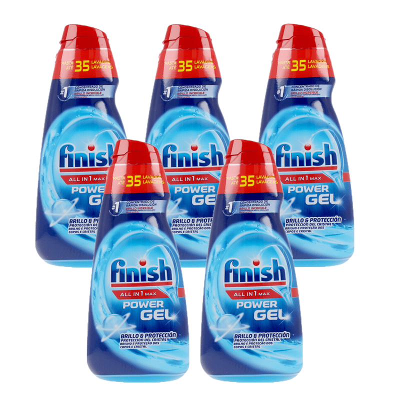 Gel Limpiador y Detergente para Lavavajillas Finish All in 1 Max Power - Pack de 3/4/5 (700 ml c/u, 105 lavados/140 lavados/175 lavados) - Eficiencia en Cada Lavado - Envase Puede Variar