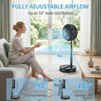 Ventilador de pedestal portátil plegable 2 en 1, recargable por USB-C con control remoto, 4 velocidades, oscilación de 70°, temporizador, inclinación ajustable, para hogar, dormitorio, oficina, viajes