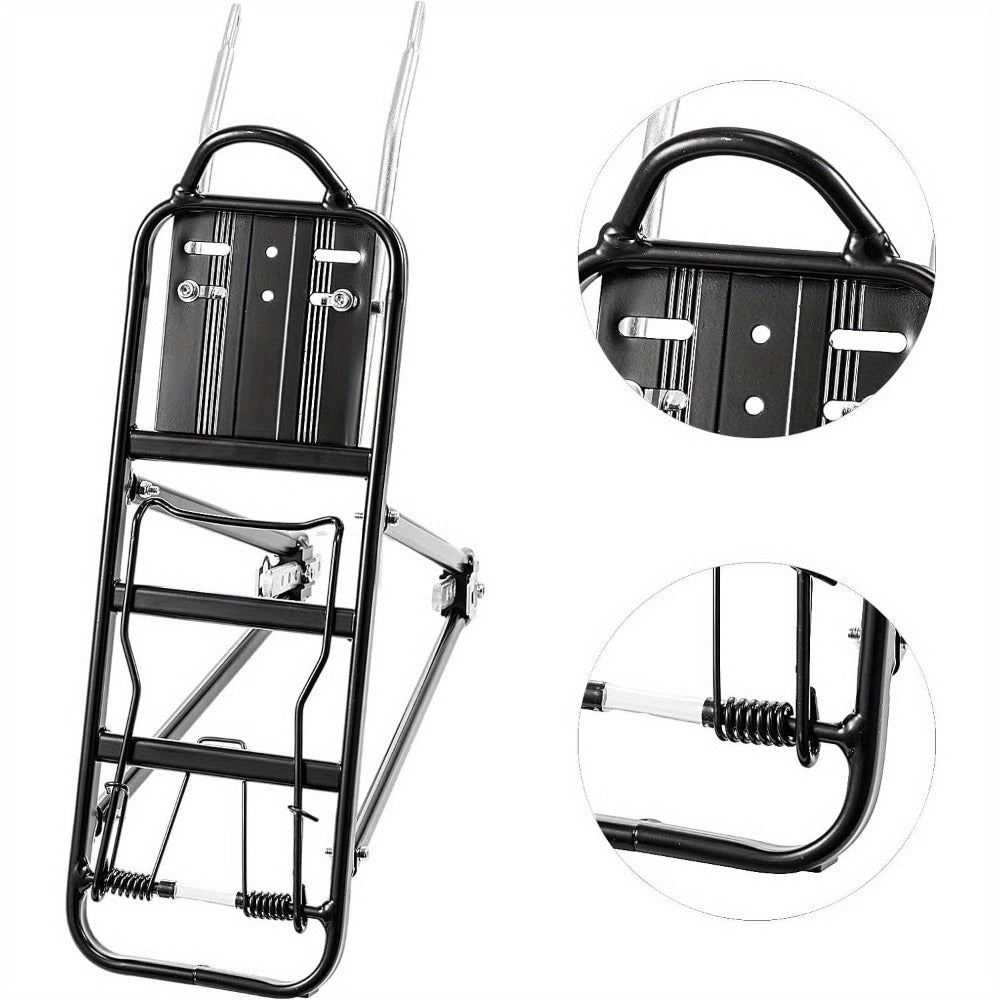 Portaequipajes trasero, soporte para bicicleta, portaequipajes trasero ajustable para bicicletas de montaña, apto para bicicletas de 26/28 pulgadas, con cubierta plegable con resorte, correa de sujeción y soporte para reflector