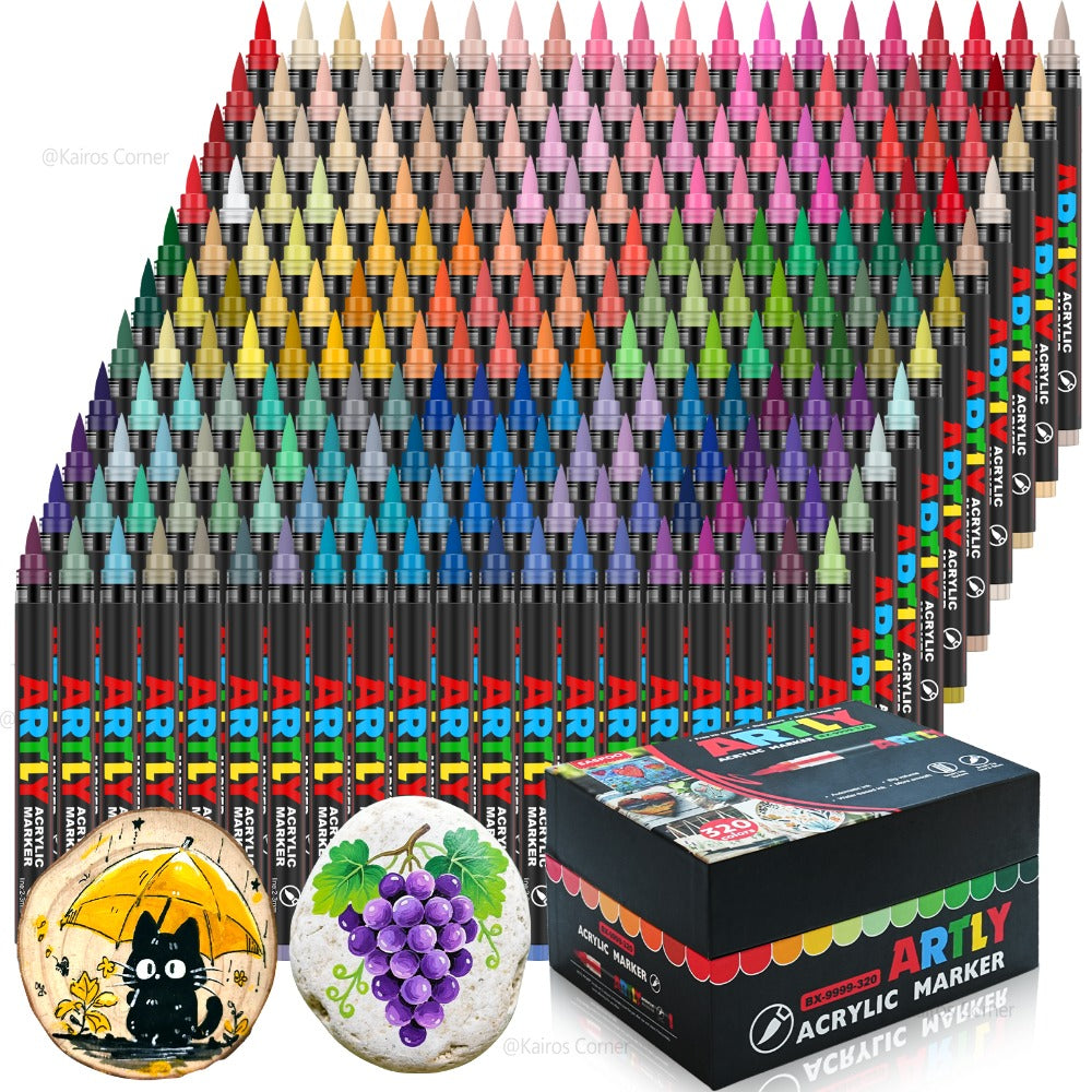 320 Piezas de Marcadores de Pintura Acrílica de Punta Suave y Rotuladores de Acuarela - Alta Calidad, No Tóxicos, Colores Vibrantes con Puntas Finas/Pincel para Manualidades DIY, Arte Anime, Pintura en Tela, Decoración de Cerámica