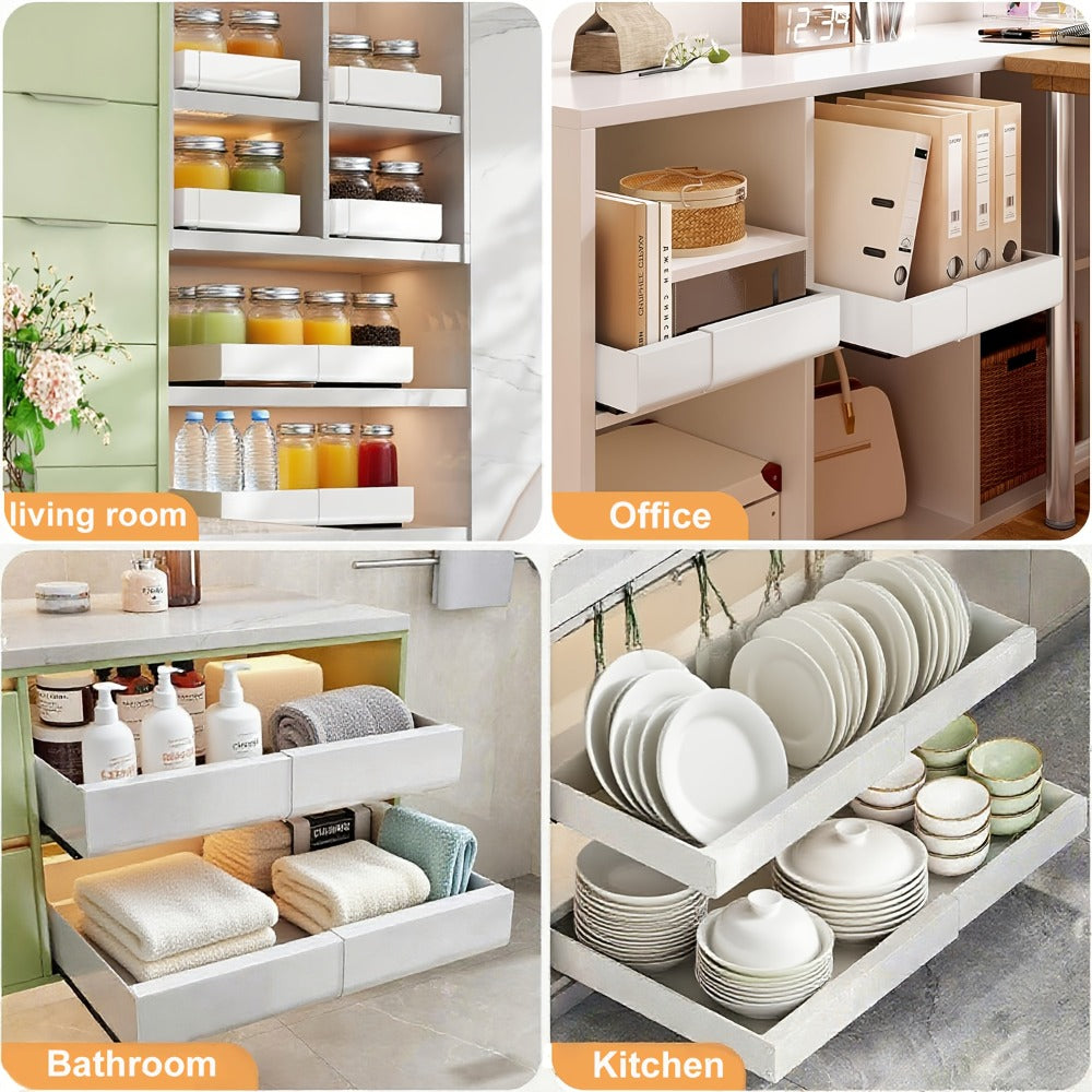 Juego de 2 organizadores extraíbles para gabinetes - estante deslizante expandible y resistente, ideal para armarios de cocina o repisas extensibles, perfecto para la despensa, ancho ajustable 31cm-52cm (/blanco)