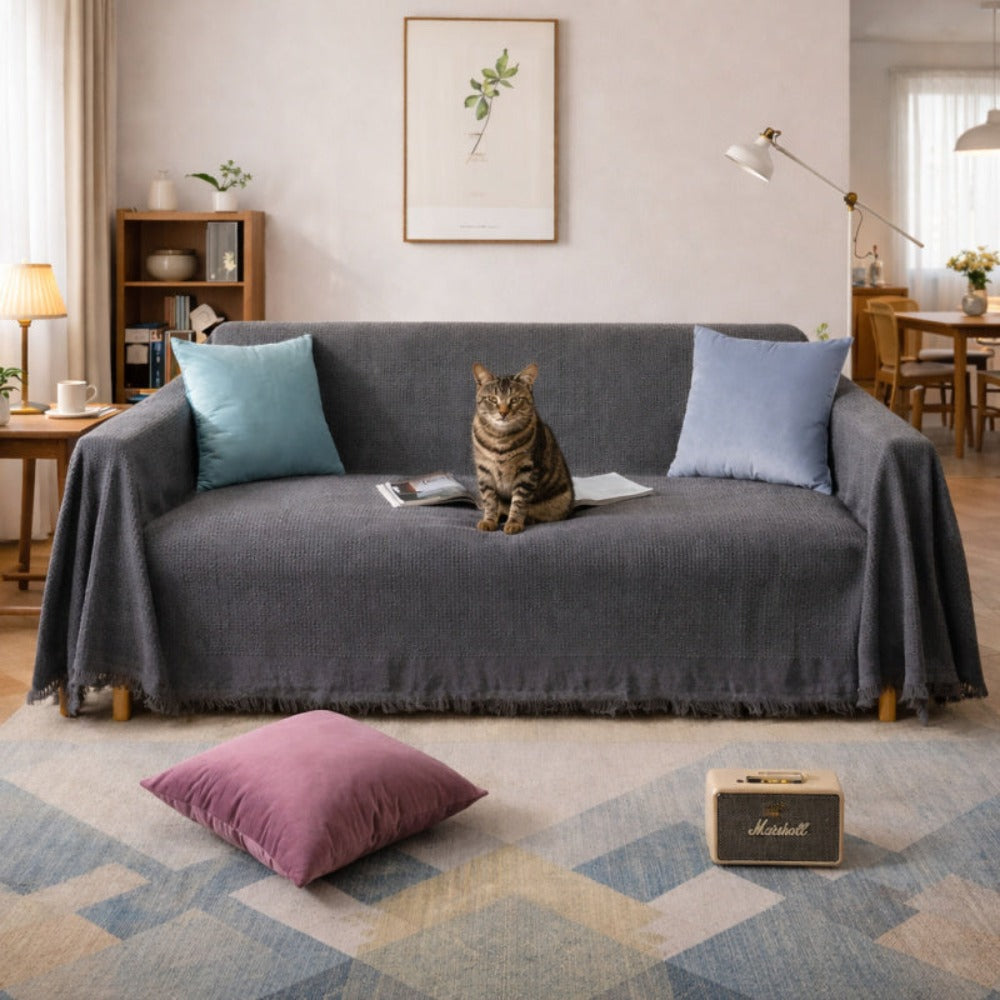 Gris Oscuro Gran Tamaño Cubierta Sofá Textura Waffle Tejido Extra Suave Duradero Fácil Limpiar Totalmente Tapizada Antideslizante Resistente Mascotas Todo Uso Todo Temporada Estilo Minimalista
