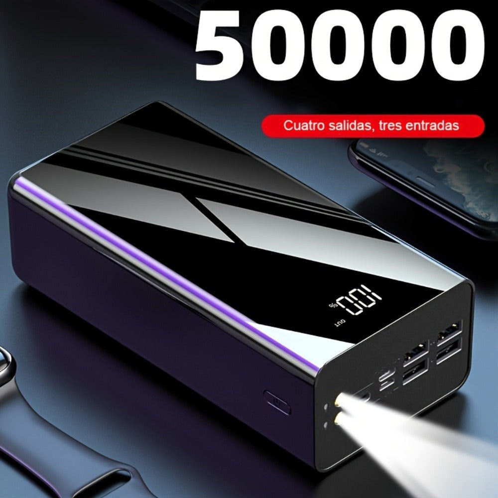 Cargador USB Rápido de Gran Capacidad 50000Mah con Pantalla LED, Linterna y Reserva de Energía de Emergencia - Luz de Camping para Exteriores para iPhone, Android y Dispositivos Digitales, Regalo de Vacaciones