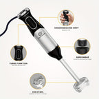 SUPERLEX Licuadora de Mano 600W - Batidor de Acero Inoxidable de Grado Alimenticio, 2 Velocidades (Alimentos Suaves/Duros) para Cocina Hogareña/Catering/Pequeños Negocios de Alimentos | Prepara Sopas, Salsas, Purés