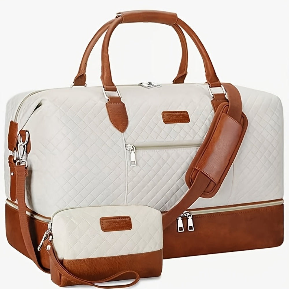 Un elegante conjunto de bolsas de viaje con una maleta de mano espaciosa, que incluye una bandolera y un estuche de tocador