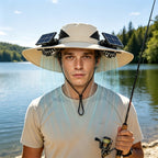 Sombrero abanico con protección solar UPF y sistema de enfriamiento USB, ala ancha para exteriores, apto para pesca, senderismo, escalada, con batería para uso prolongado en clima caluroso
