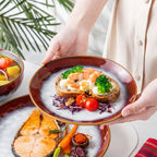 Juego de vajilla de gres de 16 piezas estilo moderno para 4 personas - Platos, cuencos y vajilla con esmalte cocido en horno, platos y cuencos redondos para comidas diarias, entretenimiento festivo, montaje de mesa elegante o uso comercial