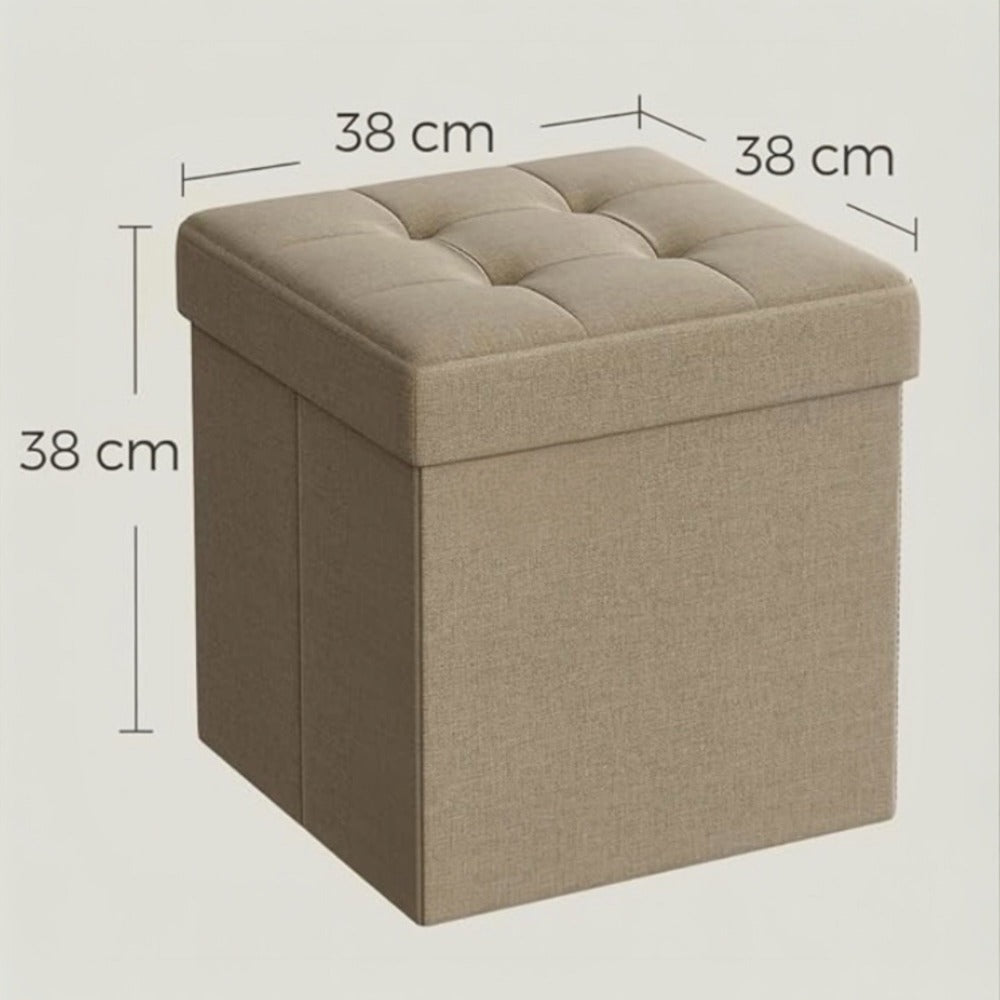 Puff o Banco de almacenaje Plegable | Taburete Reposapiés Otomana | Baúl de Almacenamiento | Taburete Reposapiés.para Cama, Dormitorio, salón, Comedor o Recibidor | 38x38x38cm | Soporta 300kg.