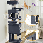 Árbol para Gatos, 159 cm con 8 Postes para Rascar, 3 Plataformas, 2 Cuevas, Cesta, Pelotas de Peluche, Cuerda de Sisal, Adecuado para Gatos de Varios Tamaños, Gris Oscuro