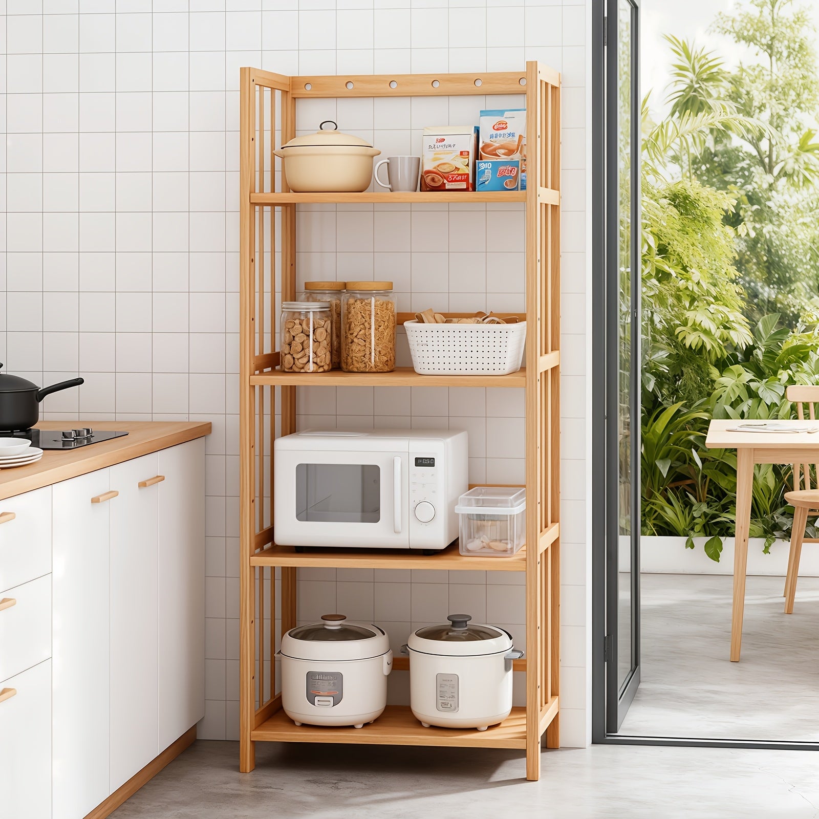 Estantería de Bambú de Gran Capacidad, Duradera, Fácil de Limpiar, Solución de Almacenamiento Multifuncional, Ideal para Hogar, Cocina, Dormitorio y Sala de Estar, Ahorra Espacio, Fácil Acceso, Estantería Práctica, Estantería de Pie