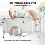 VEVOR Mesa Podio Portátil para Ferias, 77.95" x 15.16" x 34.65", Soporte de Exhibición para Mostrador de Ferias con Pared, Mesa Podio Plegable para Promociones y Ventas Minoristas con Estante de Almacenamiento y Bolsa de Transporte