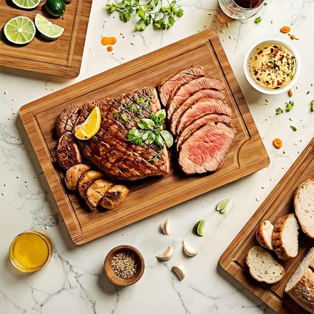3 piezas de tabla de cortar de bambú, tabla de cortar multifuncional gruesa para carne, verduras, frutas, ideal para Navidad, Halloween, Acción de Gracias, Día de San Valentín, Día de la Madre, cocina, utensilios de cocina de campo, material de bambú, tab