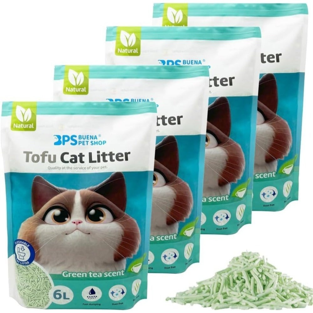 PACK 4 Arena para Gatos AGROMERANTE Arena de Tofu para Gatos sin Polvo Fácil de Aglomerar Controla los Olores se Lanza en el Inodoro (4Pcs,