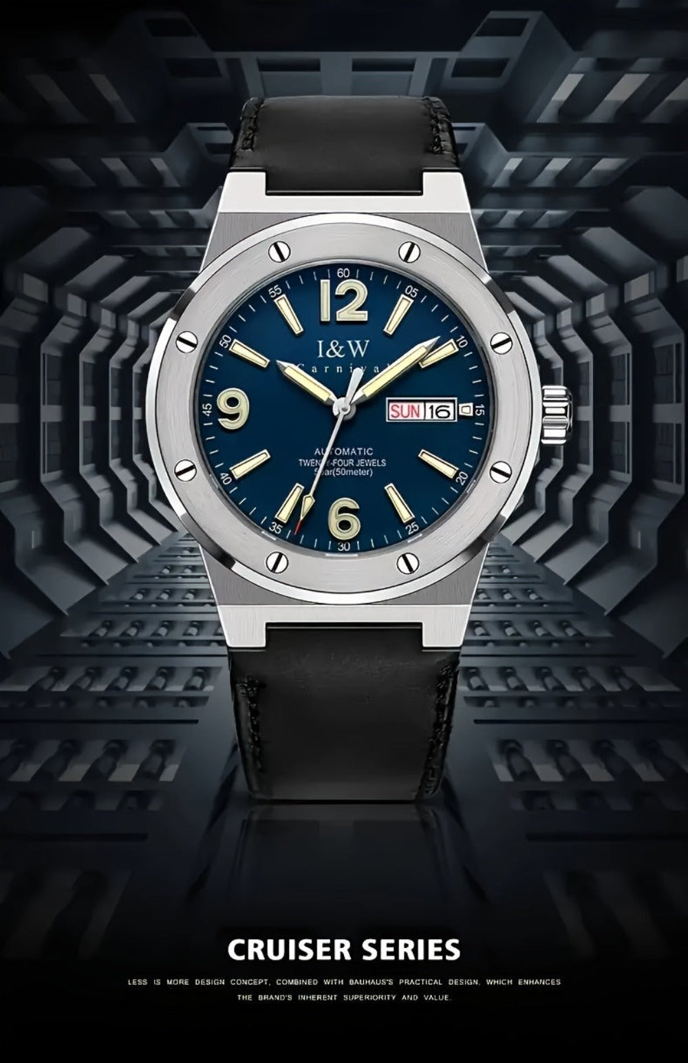 [I&W Carnival] Reloj Mecánico Deportivo de Moda para Hombres, Reloj Impermeable con Espejo de Zafiro Falso Luminoso, Regalos para Vacaciones