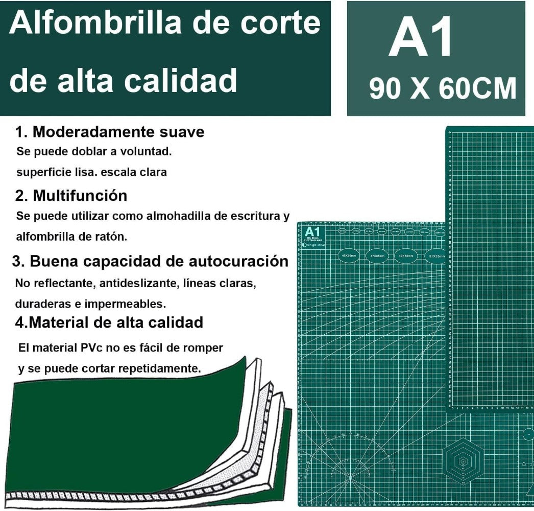 Tabla de corte doble cara / base para patchwork, manualidades, bricolaje, costura, alfombrilla de corte autorregenerable / base de corte Autocicatricante A1/A2/A3