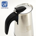 Cafetera Italiana de Acero Inoxidable para Espresso, Cafetera Moka Clásica, Mango Ergonómico de Agarre Frío, Ideal para Gas y Eléctrica (No apta para inducción Vitrocerámica), 2-12 tazas- Happy Friends