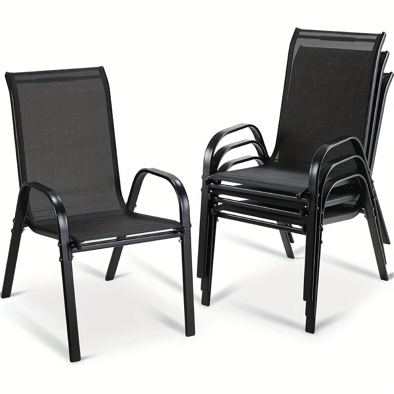 4pcs/6pcs Silla de Comedor, Silla de Balcón Apilable con Respaldo Alto, Tela Textilene, Estructura de Acero, Adecuada para Jardín, Patio, Balcón, Restaurante, Capacidad de Carga 150kg
