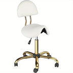 Taburete Bonnlo con Respaldo Extraíble, Taburete Giratorio de 360°, Taburete de Altura Ajustable (48-63Cm), Taburete Ergonómico con Ruedas y Capacidad de Carga de 180Kg para Salón/Oficina/Bar, Cuero Sintético (Blanco-Dorado, 40X34X91)