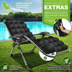 Tillvex® Tumbona Reclinable Plegable hasta 200Kg, Sillón de Sol para Jardín Exterior, Resistente a la Intemperie para Balcón, Jardín y Terraza, Ajustable con Acolchado Grueso, Reclinable, Extra Ancha, con Soporte para Bebidas