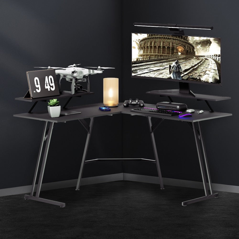 Escritorio de Esquina para Gaming 120x120cm, Escritorio en Forma de L, Mesa de Computadora para Oficina y Hogar, (con/sin Soportes para Monitor)