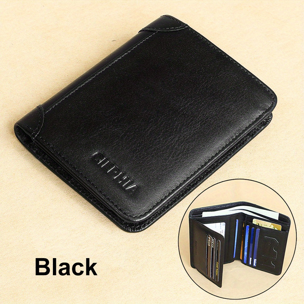 Cartera de Cuero Genuino para Hombre con Juego de Tarjetas de Bendición, Bloqueo RFID, Ultra Delgada, Piel de Vaca de Primera Calidad, Porta Tarjetas de Identificación y Crédito Multifuncional Compacto, Regalo para Navidad, Día de San Valentín y Día del P