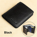 Cartera de Cuero Genuino para Hombre con Juego de Tarjetas de Bendición, Bloqueo RFID, Ultra Delgada, Piel de Vaca de Primera Calidad, Porta Tarjetas de Identificación y Crédito Multifuncional Compacto, Regalo para Navidad, Día de San Valentín y Día del P