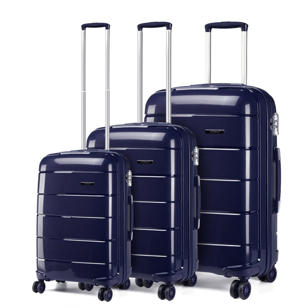 Juego de 3 maletas de carcasa rígida color azul marino, maleta de viaje con 4 ruedas, candado TSA y cremalleras YKK, maleta con ruedas de polipropileno, azul oscuro, maleta ligera de polipropileno de 4 ruedas con carcasa rígida y candado TSA, regalo de re