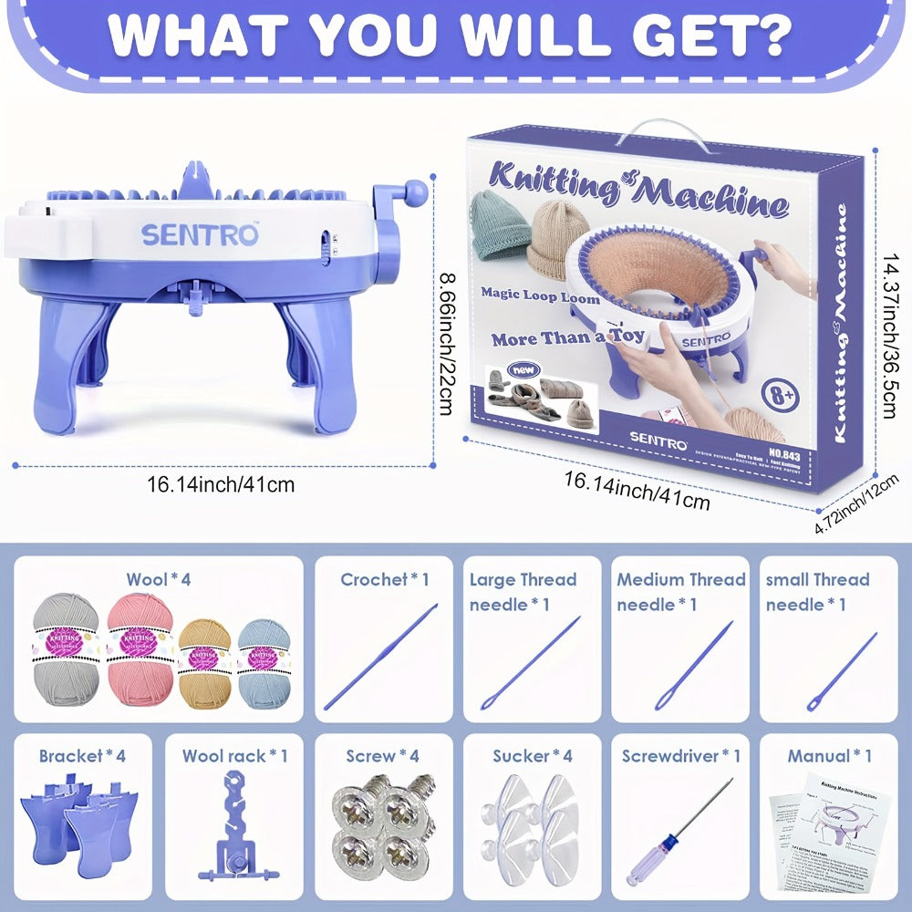 Máquina de tejer de 48 agujas, máquina de tejer circular para adultos y principiantes, perfecta para regalos de Navidad, tejer bufandas, gorros, calcetines | Proyectos de ganchillo y tejido para Halloween, Acción de Gracias, Pascua | Fácil y versátil